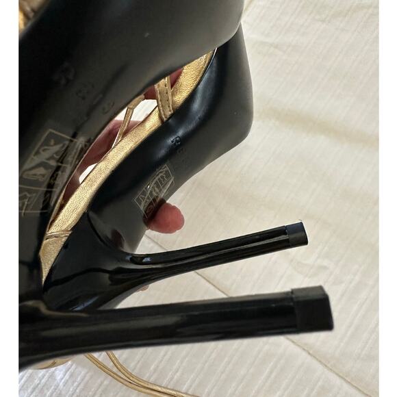 Reiss Kali Leather strappy Stiletto wrap Sandals in gold Metallic size 37 NWOT - Picture 12 of 12